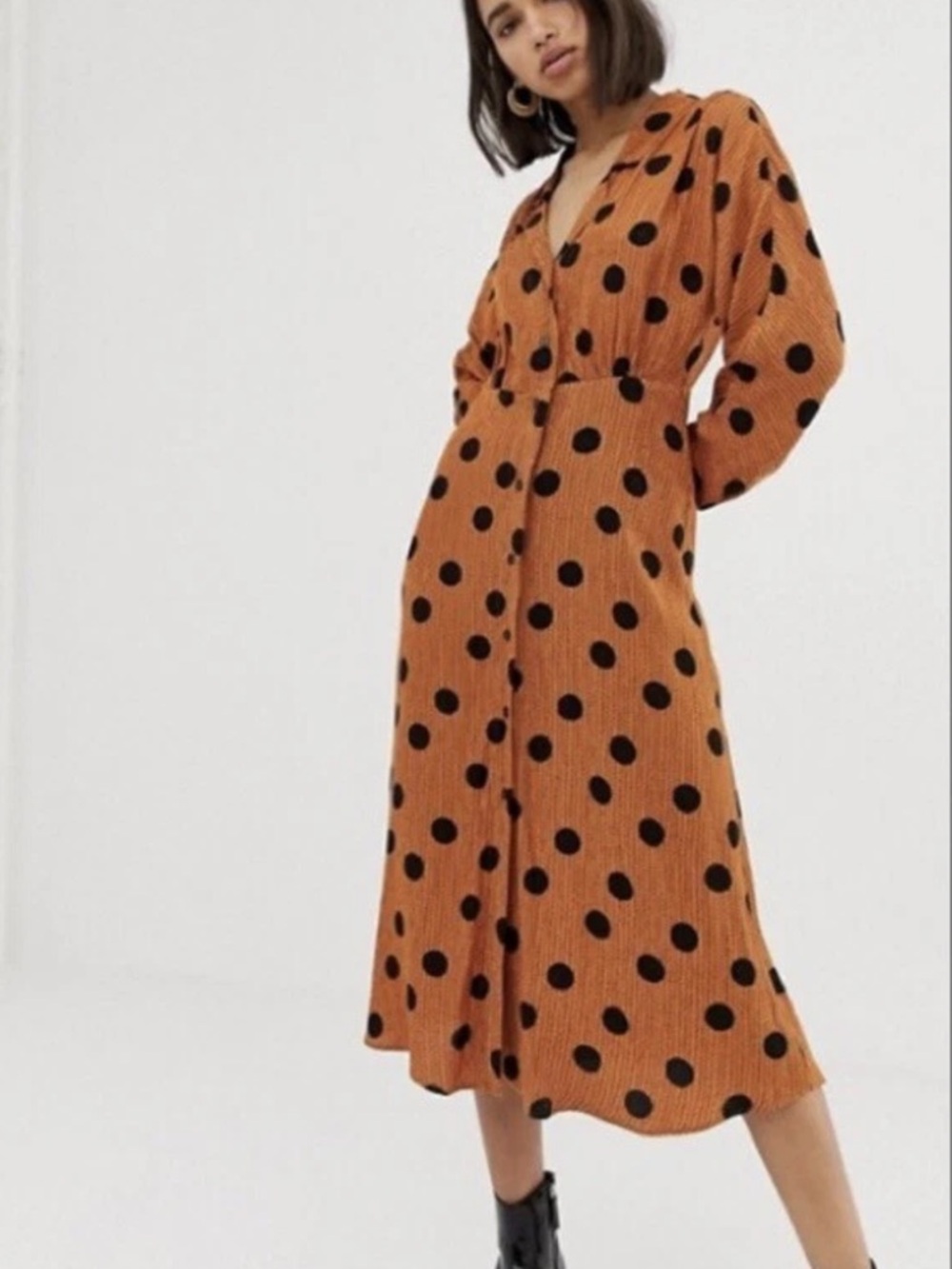 MNG Mango Polka Dot A-Line Shirt Dress NWT